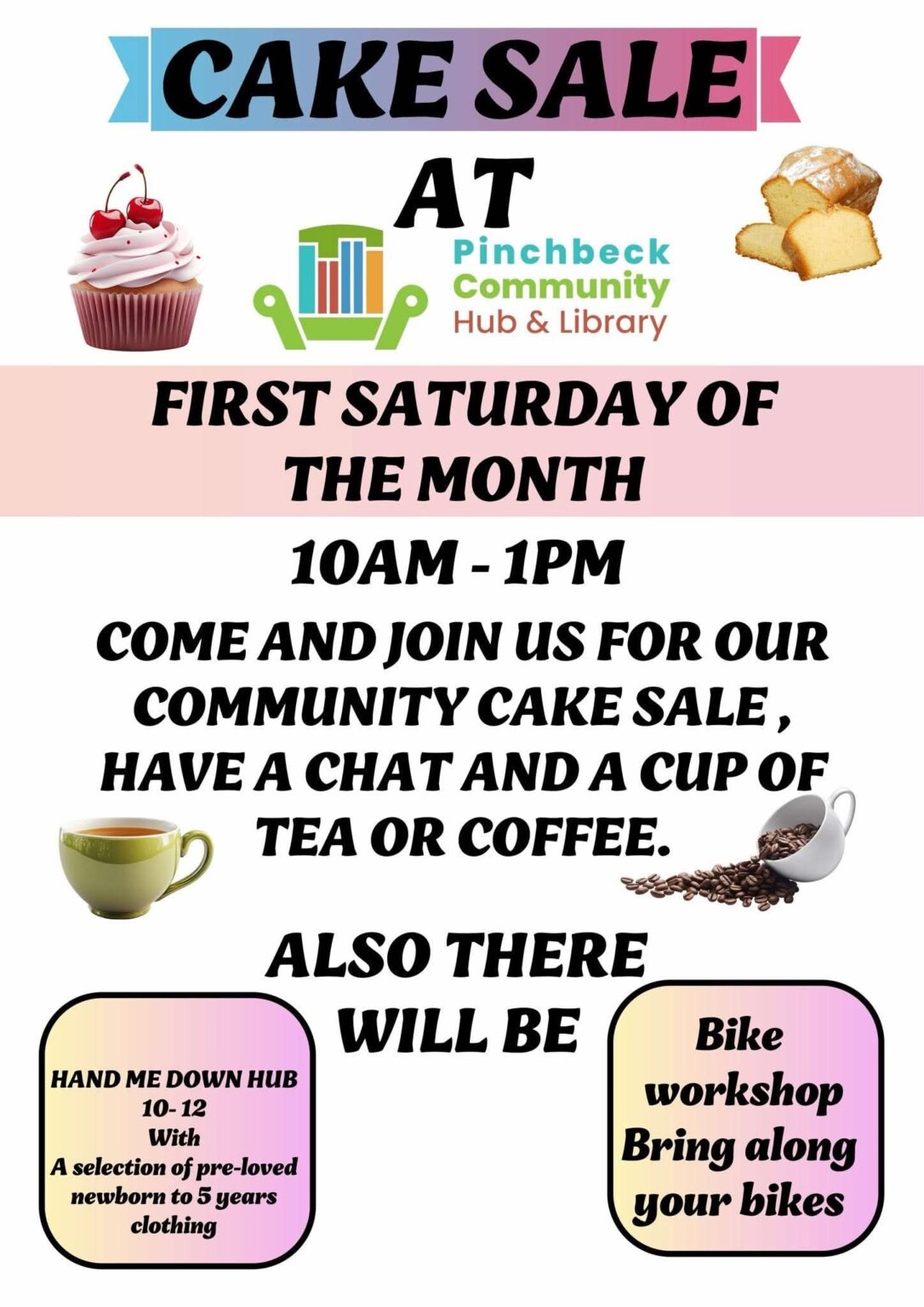 Monthly Charity Cake Sale - Pinchbeck Hub and Library